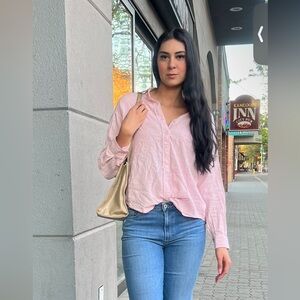 Linen Relaxed Boyfriend Button Up in cloud pink by Wilfred Free Aritzia​